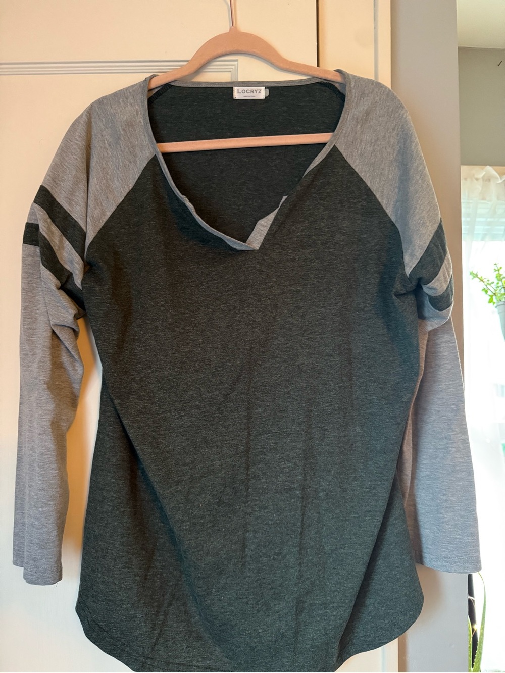 Women's Dark Gray and Olive Raglan Long Sleeve Tee